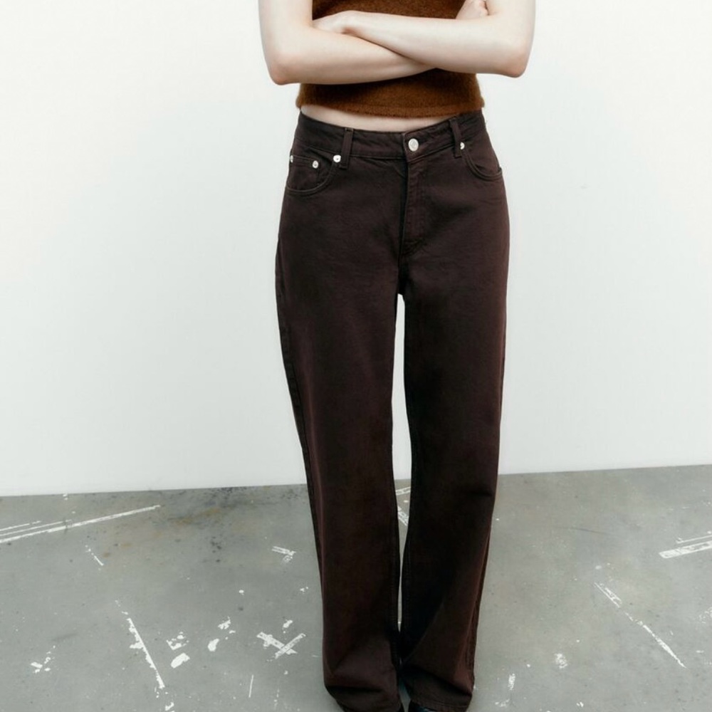 Zara  Mid rise full length brown baggy fit jeans